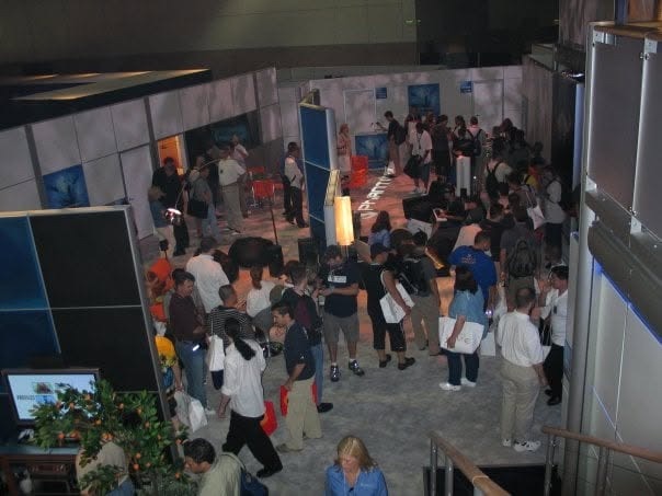 Overhead view of crowds inside the Phantom booth at E3